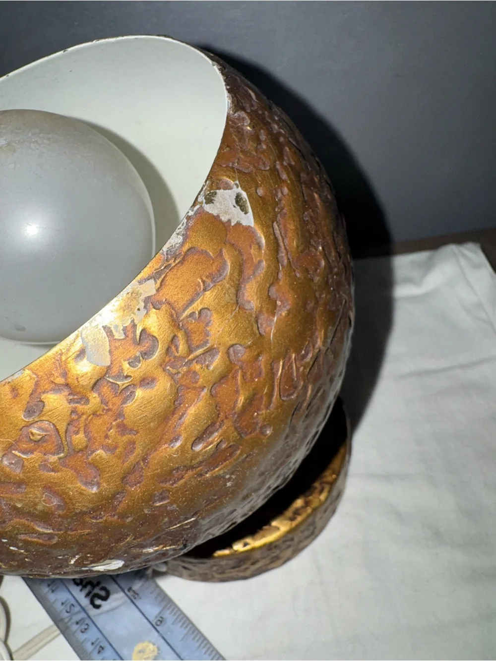 Vintage MCM globe eyeball lamp space age antique gold stucco texture finish WOW